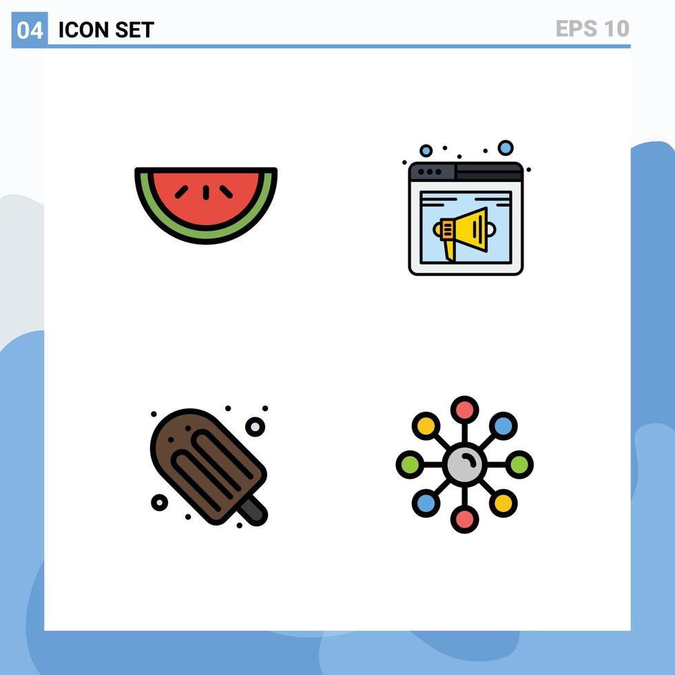 uppsättning av 4 vektor fylld linje platt färger på rutnät för mat Semester browser högtalare is grädde redigerbar vektor design element