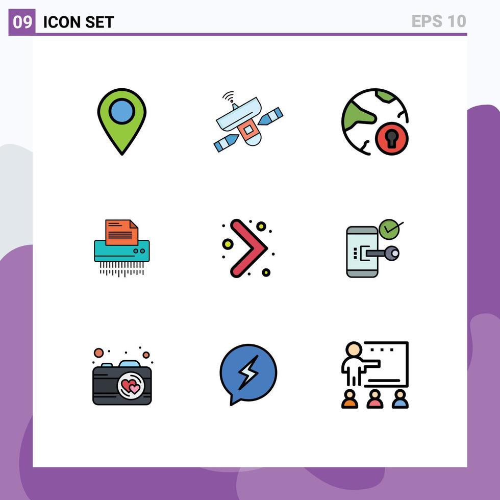 modern uppsättning av 9 fylld linje platt färger pictograph av fil konfidentiell signal dokumentförstörare hänglås redigerbar vektor design element
