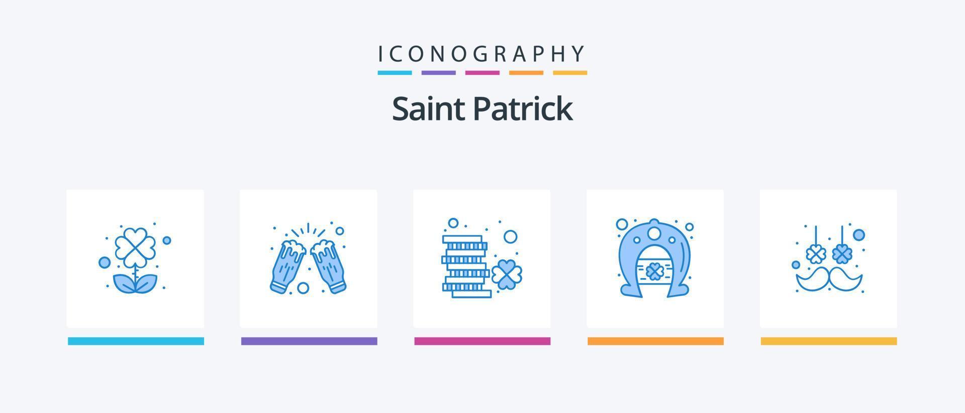 Saint Patrick Blue 5 Icon Pack inklusive Gesichtsbehaarung. Reichtum. Münze. Festival. Patrick. kreatives Symboldesign vektor