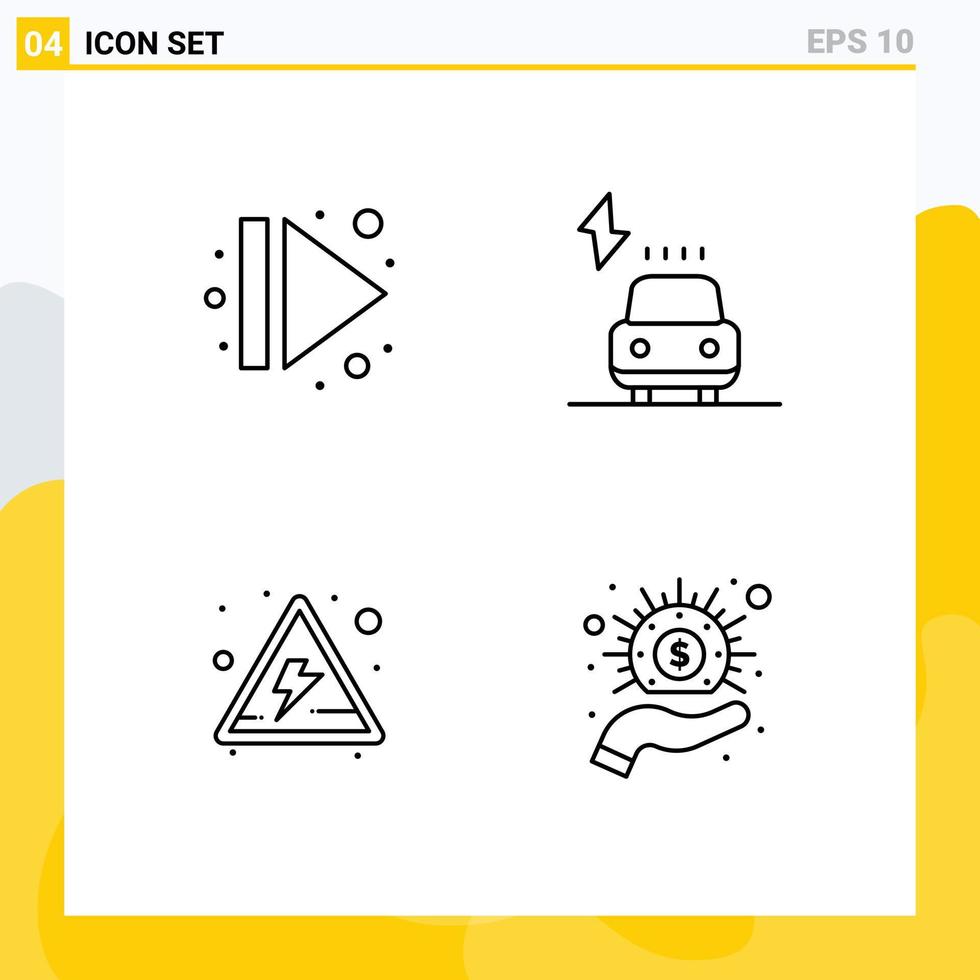Linienpackung mit 4 universellen Symbolen für Pfeilgefahr rechts elektrisches Geschäft editierbare Vektordesign-Elemente vektor