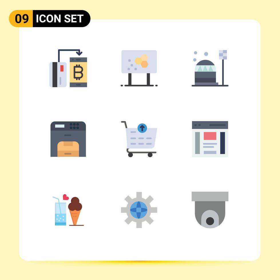 flacher farbsatz der mobilen schnittstelle von 9 piktogrammen von maschinenkopierformelwohnungsbau editierbaren vektordesignelementen vektor