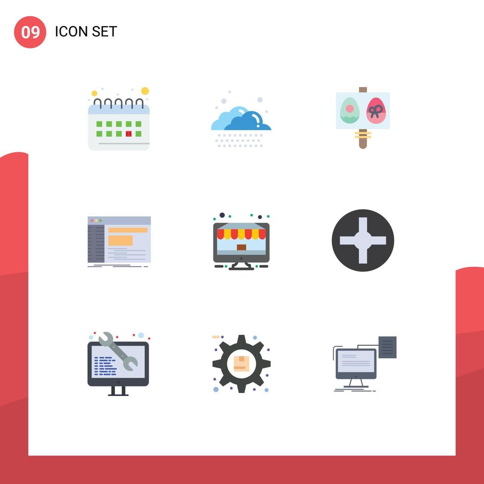 piktogram uppsättning av 9 enkel platt färger av rabatt programvara ägg rot trösta redigerbar vektor design element