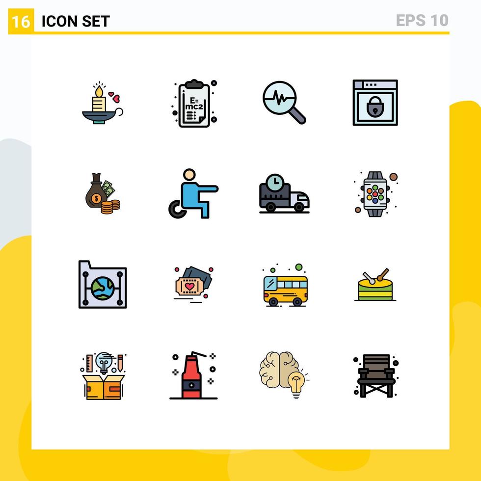 16 thematische Vektor-Flachfarben gefüllte Linien und editierbare Symbole der Bank-Web-Sicherheit Grafikschild Internet-editierbare kreative Vektor-Design-Elemente vektor