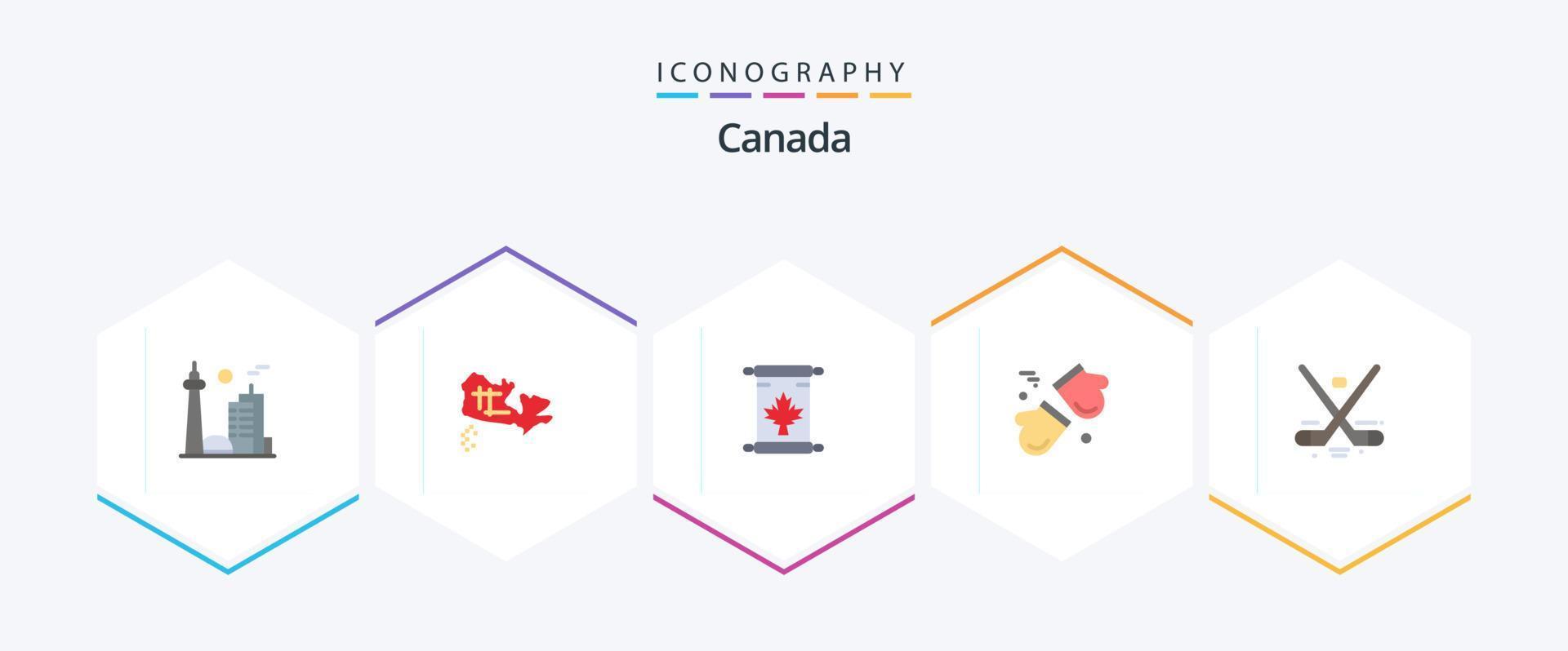 kanada 25 platt ikon packa Inklusive Kanada. handskar. notera. Kanada. alpina vektor
