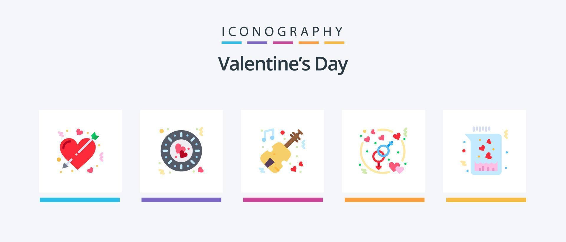 Valentinstag Flat 5 Icon Pack inklusive Chemikalie. Liebe. romantisch. Geschlecht. Hochzeit. kreatives Symboldesign vektor