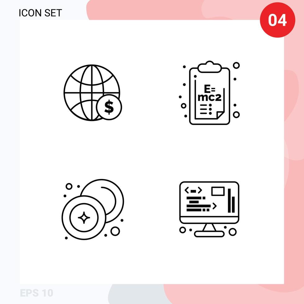 4 universelle Fillline-Flachfarben für Web- und mobile Anwendungen World Cash Money Formula Coin editierbare Vektordesign-Elemente vektor