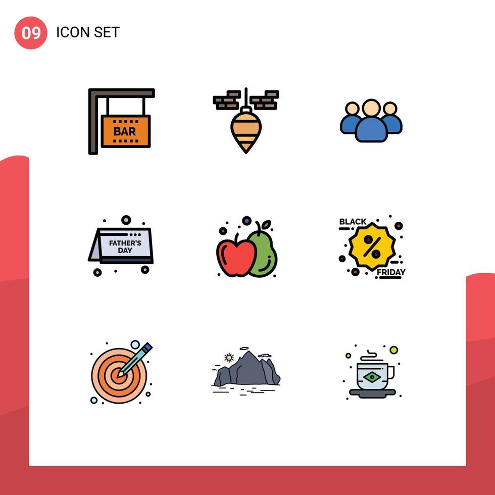 9 universelle gefüllte flache Farbzeichen Symbole der Apfellandwirtschaftsgruppe Vatertag Datum editierbare Vektordesign-Elemente vektor