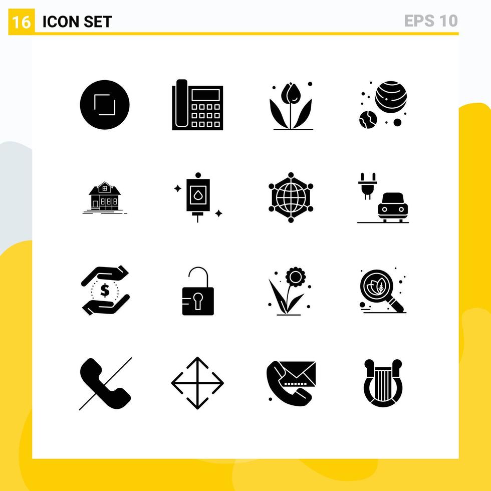 modern uppsättning av 16 fast glyfer och symboler sådan som hus planeter konversation galax vår redigerbar vektor design element