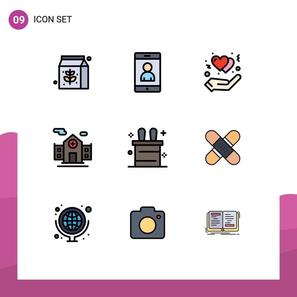 Gruppe von 9 modernen Filledline-Flachfarben für editierbare Vektordesign-Elemente im Gesundheitswesen Handkaninchenraum vektor