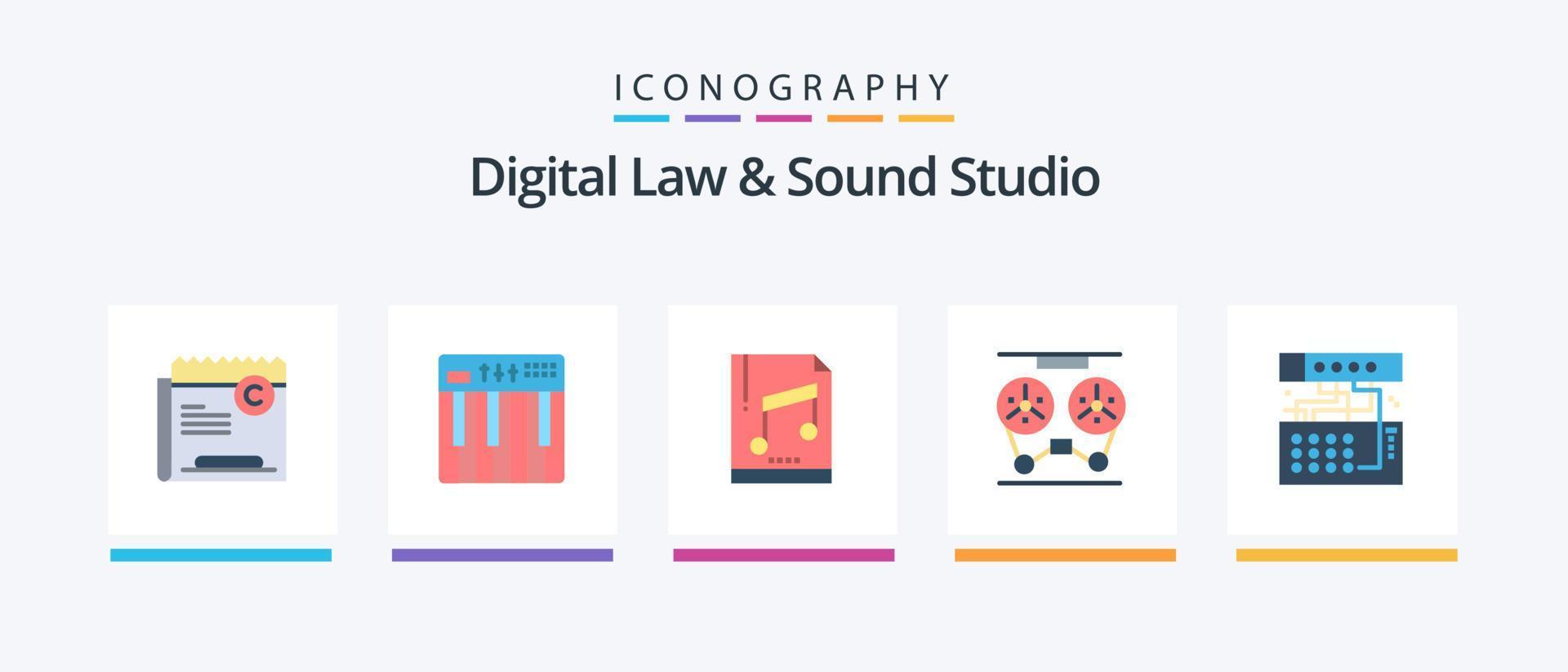 Digital Law and Sound Studio Flat 5 Icon Pack inklusive Rekorder. Spieler. Midi. Audio. Datei. kreatives Symboldesign vektor