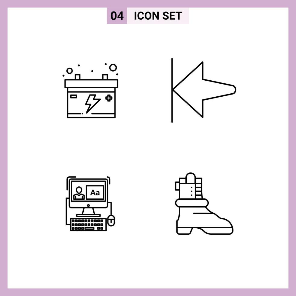 4 universelle Filledline-Flachfarben für Web- und mobile Anwendungen Akkumulator-Bearbeitungspfeil Computerboot editierbare Vektordesign-Elemente vektor