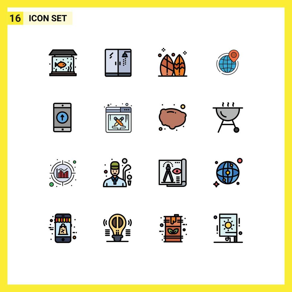 piktogram uppsättning av 16 enkel platt Färg fylld rader av värld kontor sport global klot redigerbar kreativ vektor design element
