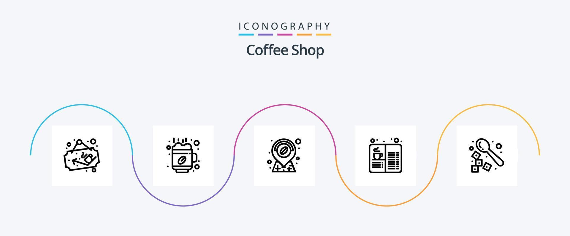 Coffee Shop Line 5 Icon Pack inklusive Kaffee. Lebensmittel. Kaffee. Getränk. Cafe vektor