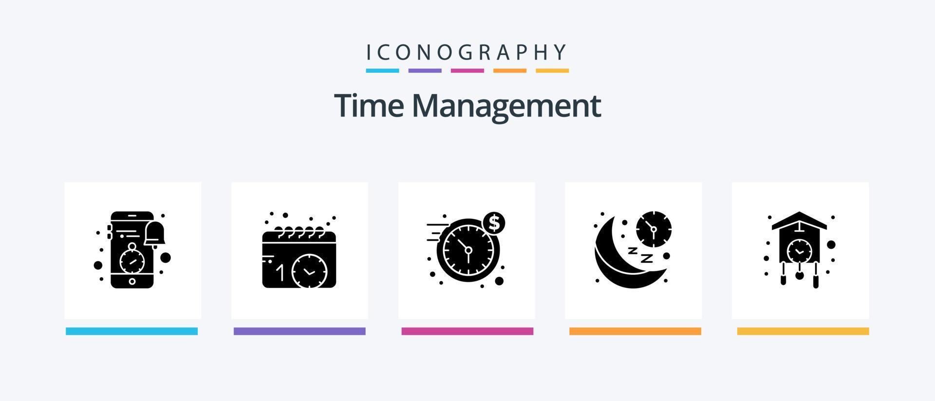 Zeitmanagement Glyphe 5 Icon Pack inklusive Zeit. Mond. Anschauen. Linie. Zeit. kreatives Symboldesign vektor