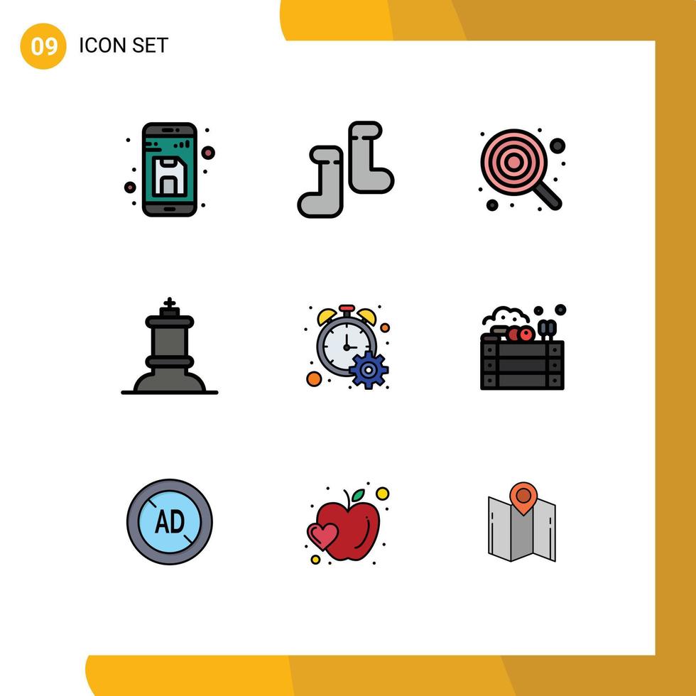 piktogram uppsättning av 9 enkel fylld linje platt färger av framsteg procent disken barn kung schack redigerbar vektor design element