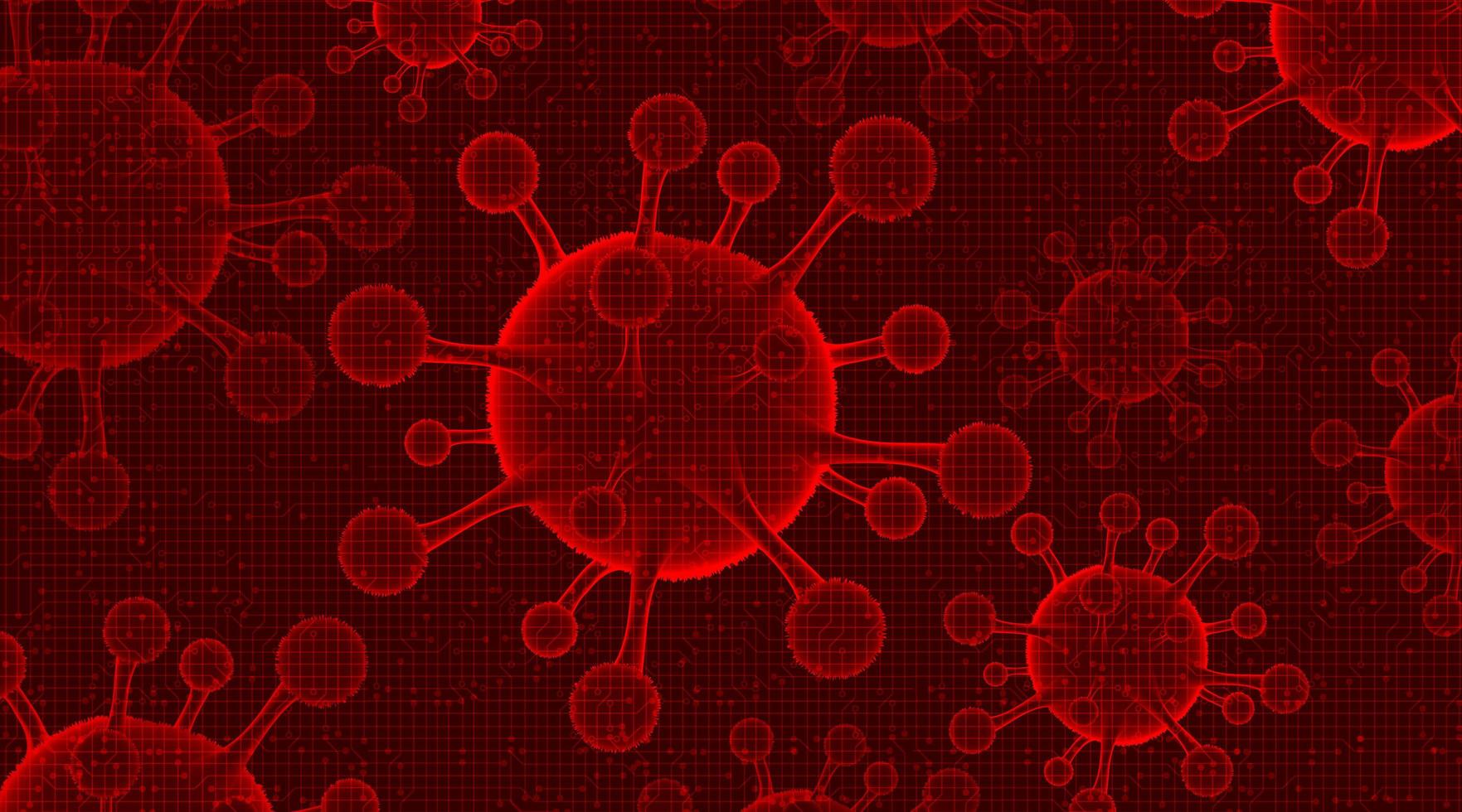 dunkle Coronavirus 2019-ncov-Zellen auf rotem Hintergrund vektor