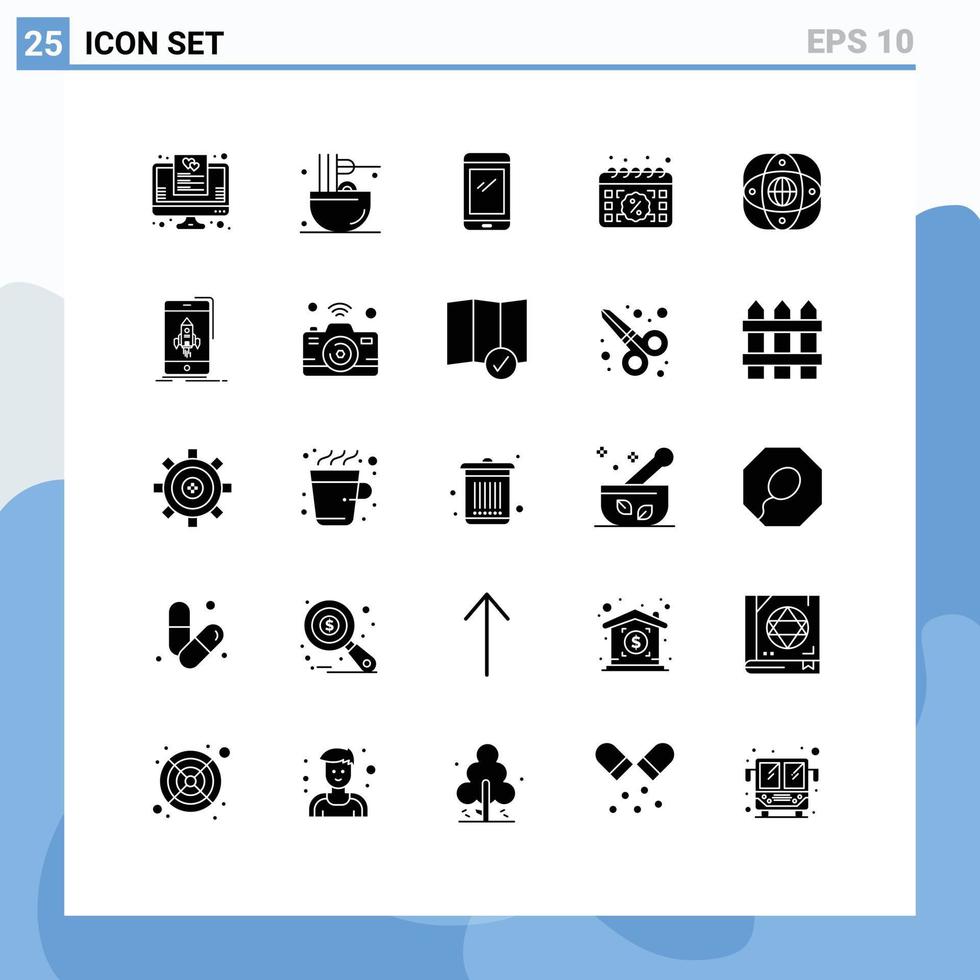 uppsättning av 25 vektor fast glyfer på rutnät för dag kalender mellanmål köpa android redigerbar vektor design element