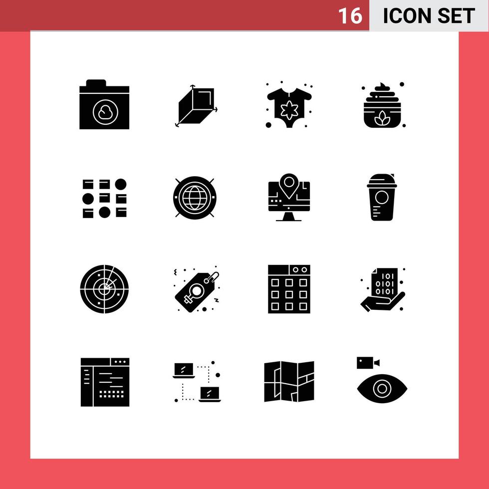 moderner Satz von 16 soliden Glyphen und Symbolen wie Web-Muster-System neugeborene Daten Scince-Muster editierbare Vektordesign-Elemente vektor