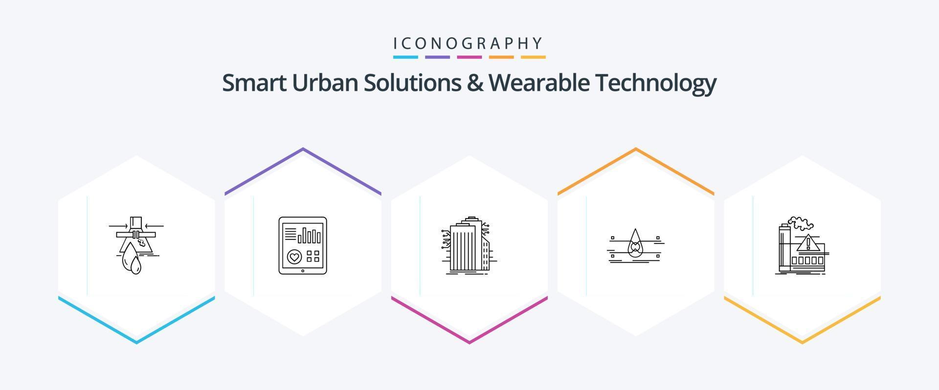 smart urban lösningar och wearable teknologi 25 linje ikon packa Inklusive rena. vatten. puls. internet. smart stad vektor