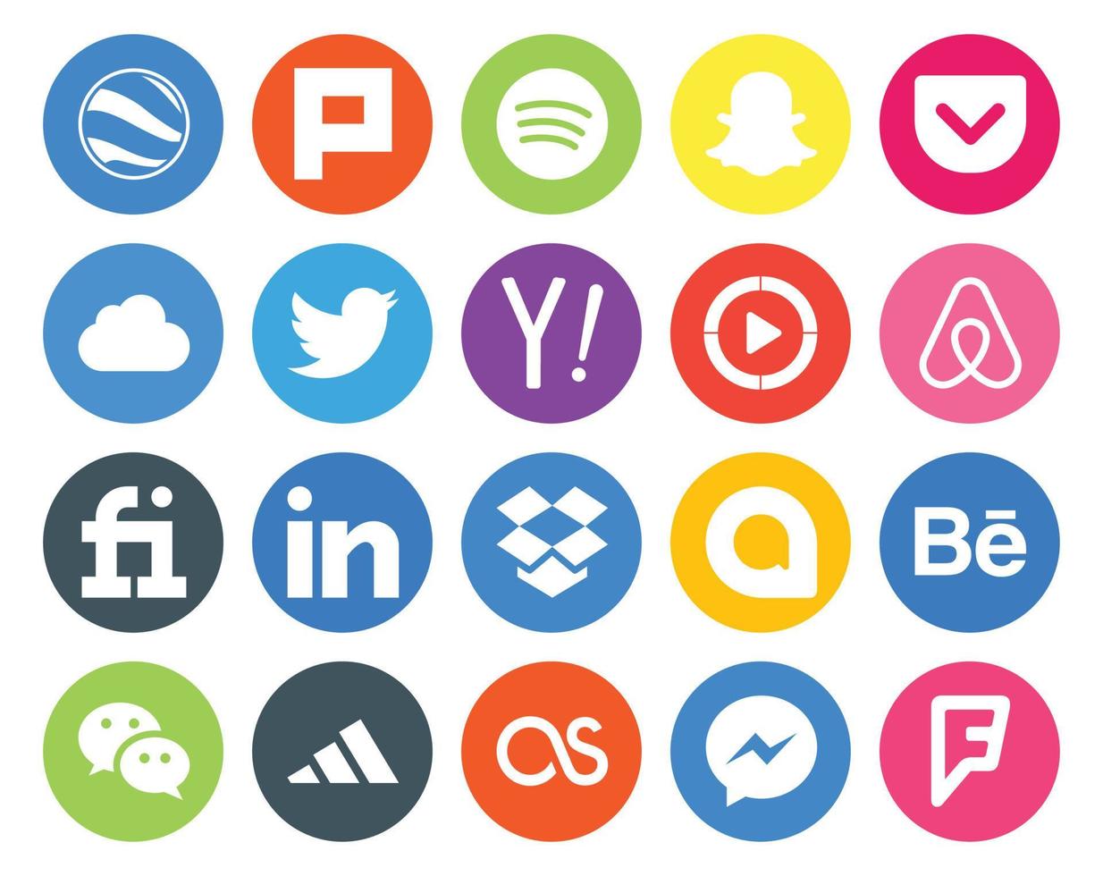 20 social media ikon packa Inklusive Behance Dropbox yahoo edin luft bnb vektor
