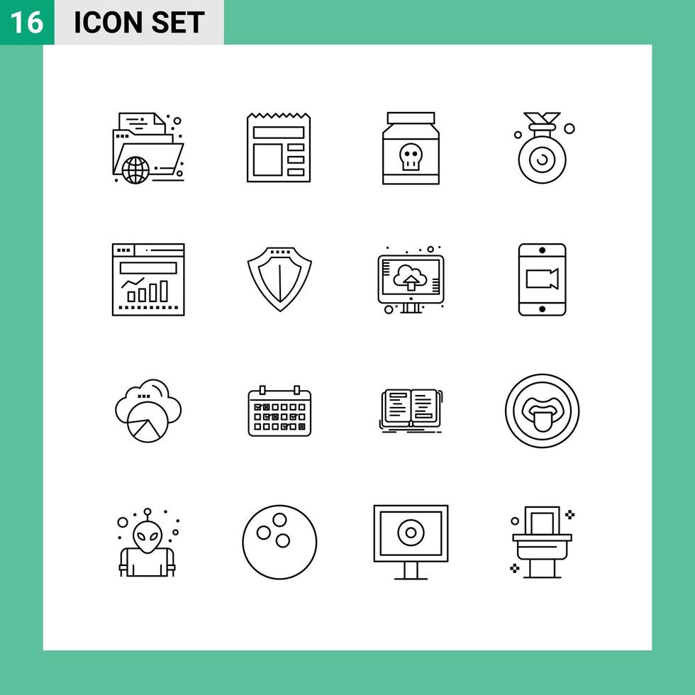 Mobile Interface Gliederungssatz von 16 Piktogrammen der Gewinnermedaille ui giftige Gift editierbare Vektordesign-Elemente vektor