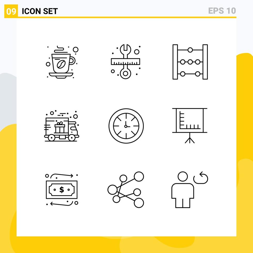 9 tematiska vektor konturer och redigerbar symboler av timer lastbil skala frakt leverans redigerbar vektor design element