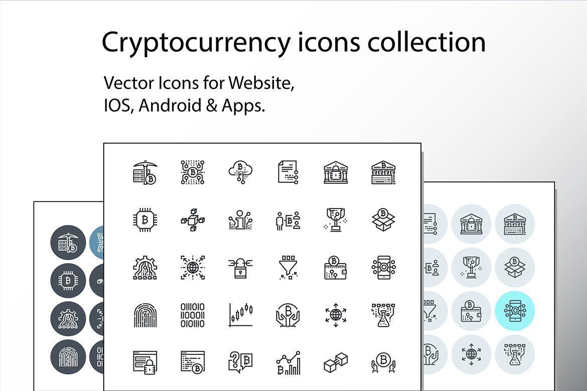 uppsättning tunn linje cryptocurrency ikoner vektor