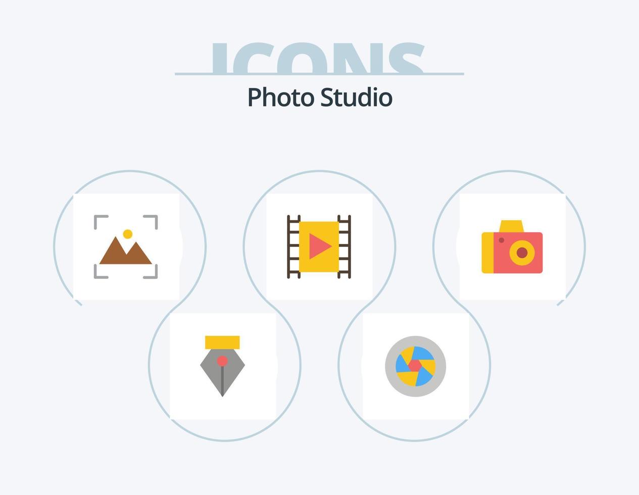 Fotostudio-Flachbild-Icon-Pack 5-Icon-Design. Kamera. Spieler. Ernte. Multimedia. Medien vektor