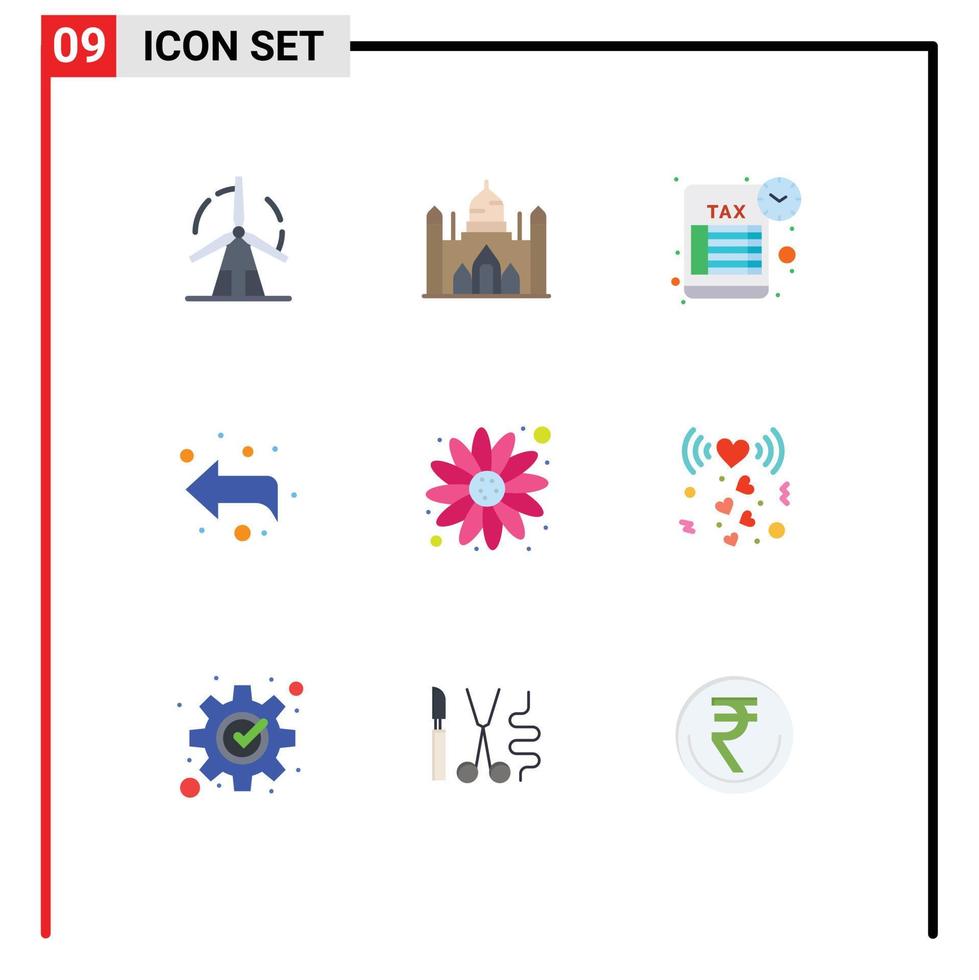 Aktienvektor-Icon-Pack mit 9 Zeilenzeichen und Symbolen für Blume links Lalbagh Forward Tax Return editierbare Vektordesign-Elemente vektor