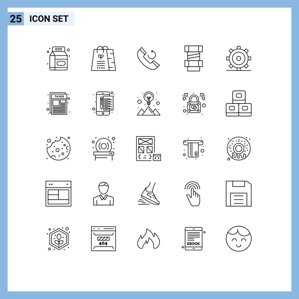 Aktienvektor-Icon-Pack mit 25 Zeilenzeichen und Symbolen für ui-Ausrüstung rufen grundlegende Konstruktionselemente auf vektor