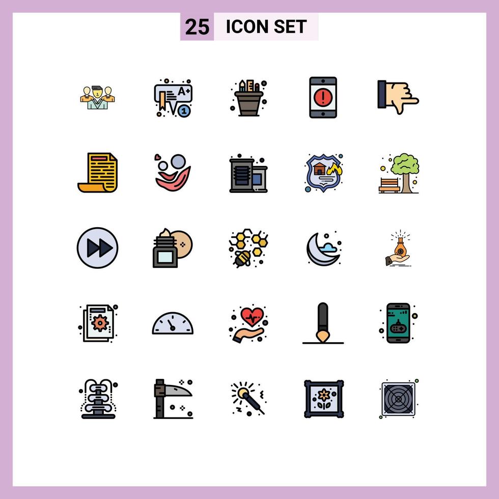 25 universell fylld linje platt färger uppsättning för webb och mobil tillämpningar telefon enheter företag mobiltelefon pott redigerbar vektor design element