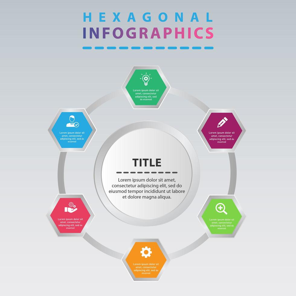 modern cirkulär sexkant infographic. infografisk presentation med cirkulär hexagon design. vektor