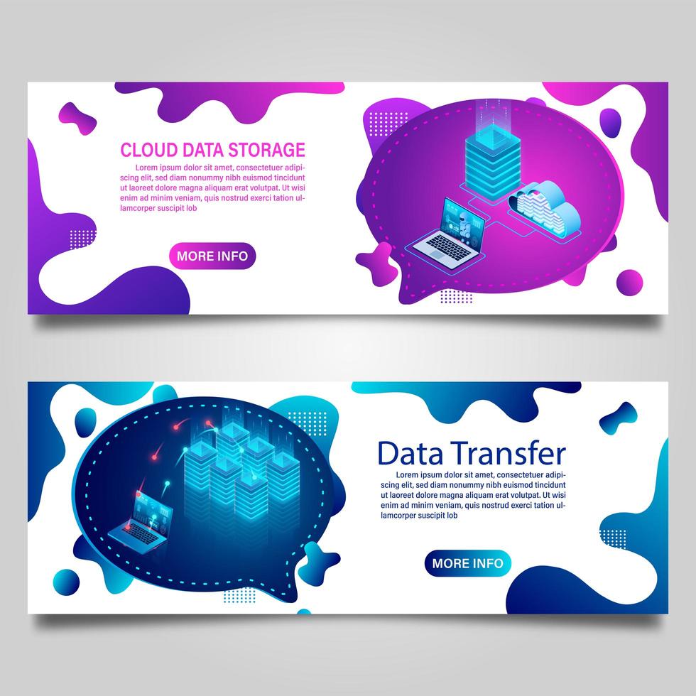 Datentechnologie-Banner-Set für Unternehmen mit isometrischem Design vektor