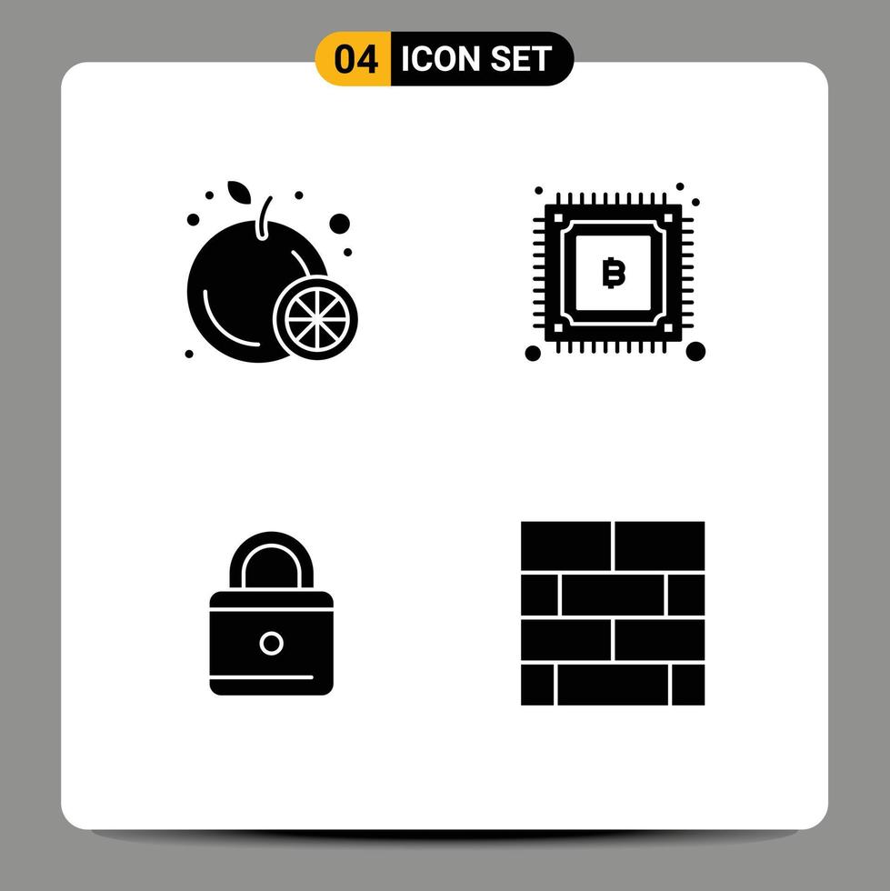 Aktienvektor-Icon-Pack mit 4 Zeilenzeichen und Symbolen für Lebensmittelsicherheit Bitcoin Power Form editierbare Vektordesign-Elemente vektor