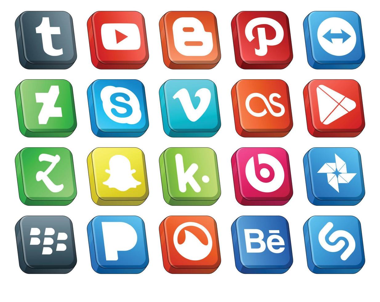 20 Social Media Icon Pack inklusive Beats Pille Snapchat Chat Zootool Google Play vektor