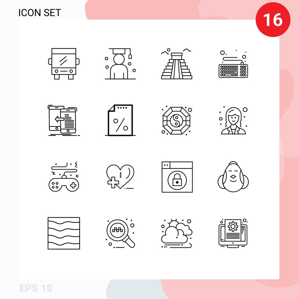 piktogram uppsättning av 16 enkel konturer av data hårdvara studerande enhet USA redigerbar vektor design element