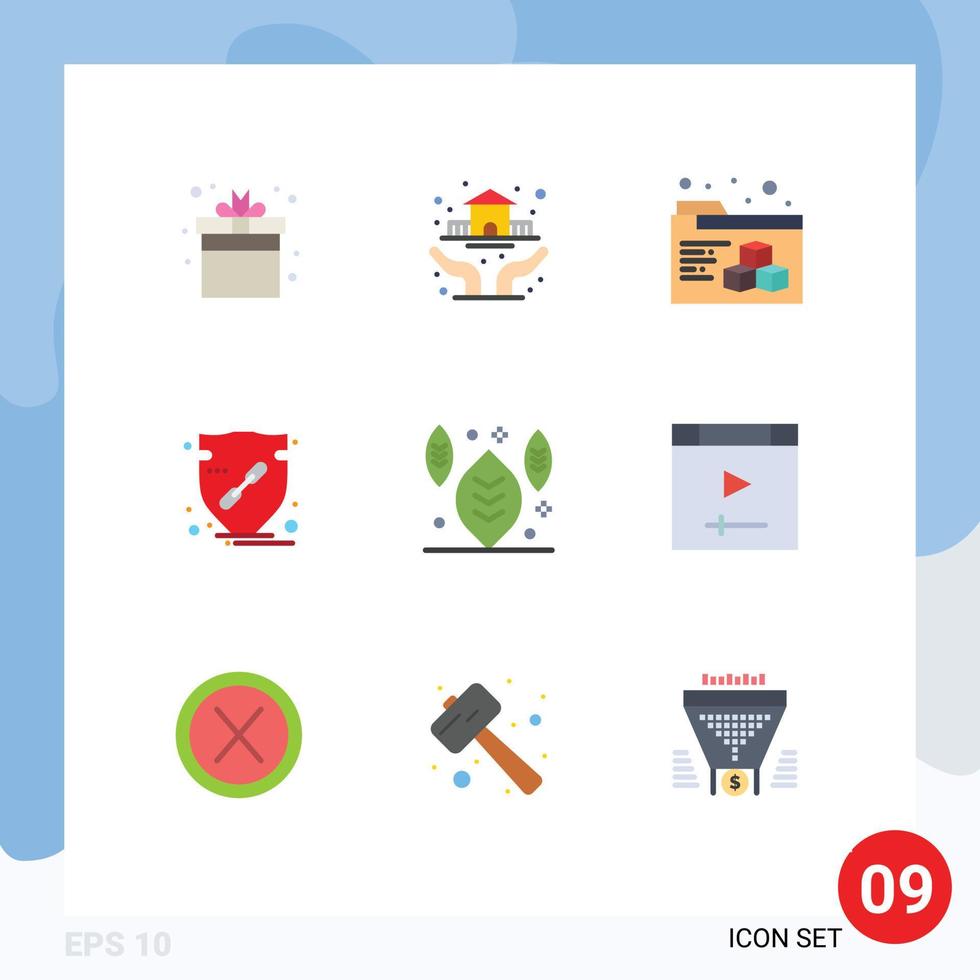 uppsättning av 9 modern ui ikoner symboler tecken för blad skydda försäkring skydda kontrollera redigerbar vektor design element
