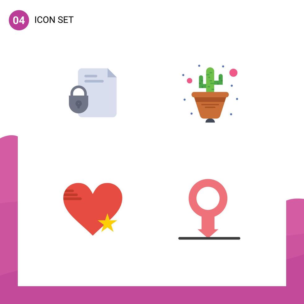 flaches Icon-Paket mit 4 universellen Symbolen der Datei Star Security Flower Love editierbare Vektordesign-Elemente vektor