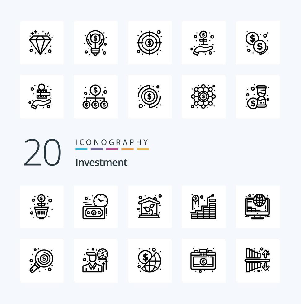 20 Investment Line Icon Pack wie Payment Investment House erfolgreiche Investmentinvestition vektor