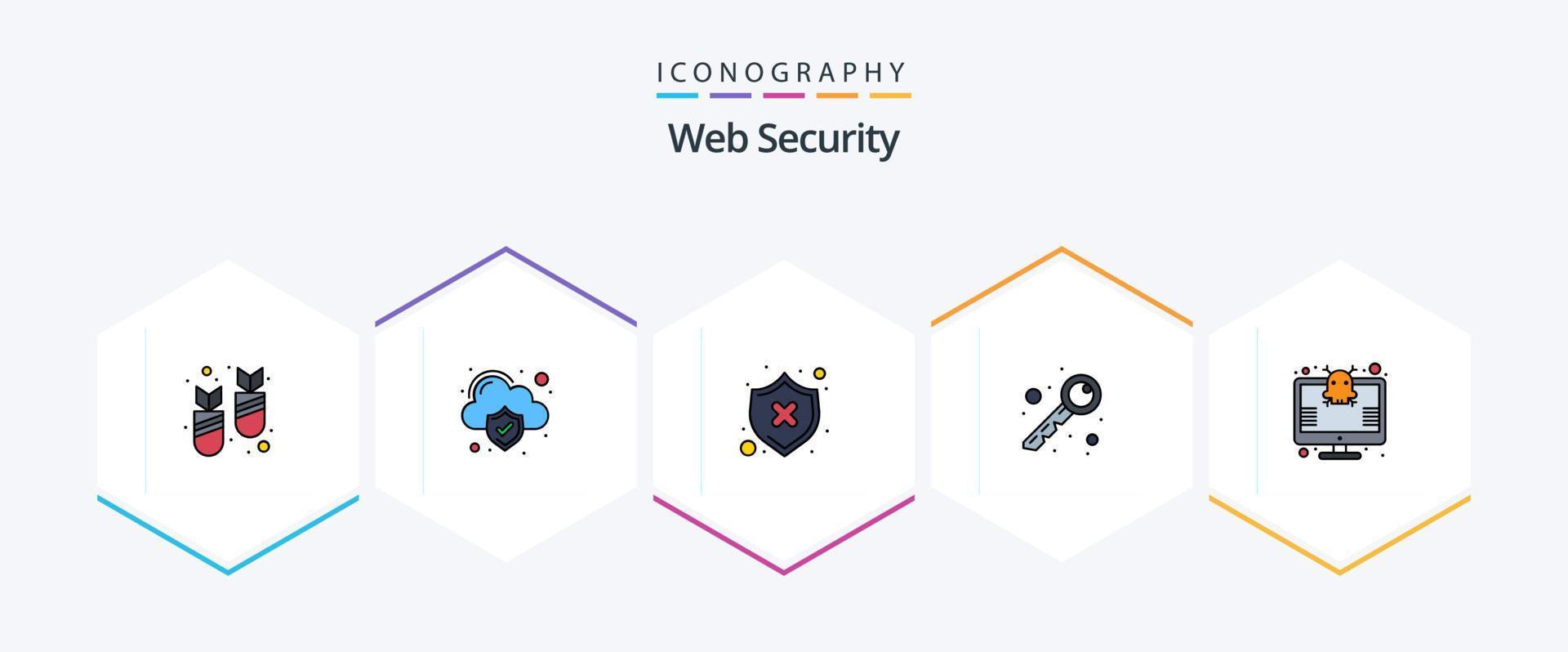 Web Security 25 Filledline Icon Pack inklusive Bildschirm. Schutz. beschützen. Sicherheit. Schlüssel vektor