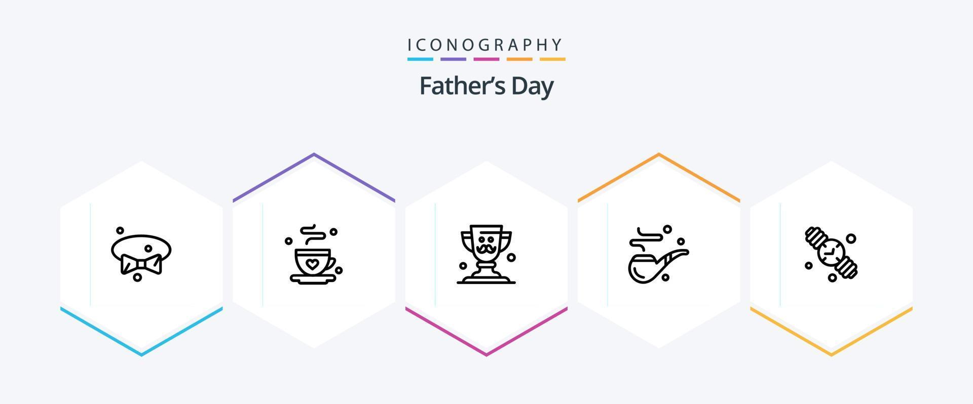 Vatertag 25 Zeilen Icon Pack inklusive Familienzeit. Väter. Tasse. Tag. Zigarre vektor