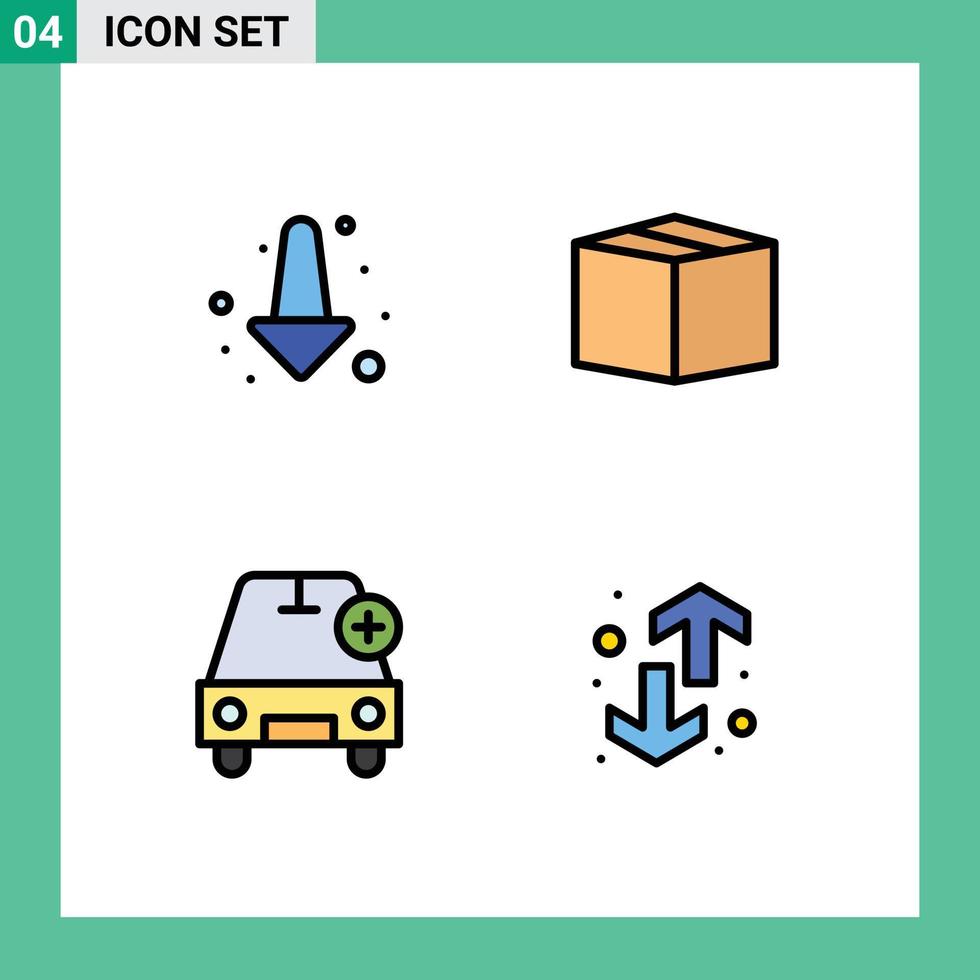 4 användare gränssnitt fylld linje platt Färg packa av modern tecken och symboler av pil plus låda Lägg till riktning redigerbar vektor design element