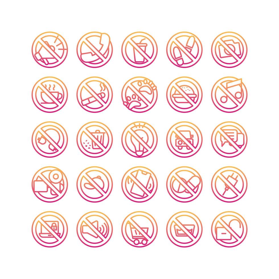 Verbotszeichen Gradient Icon Set. Vektor und Illustration.