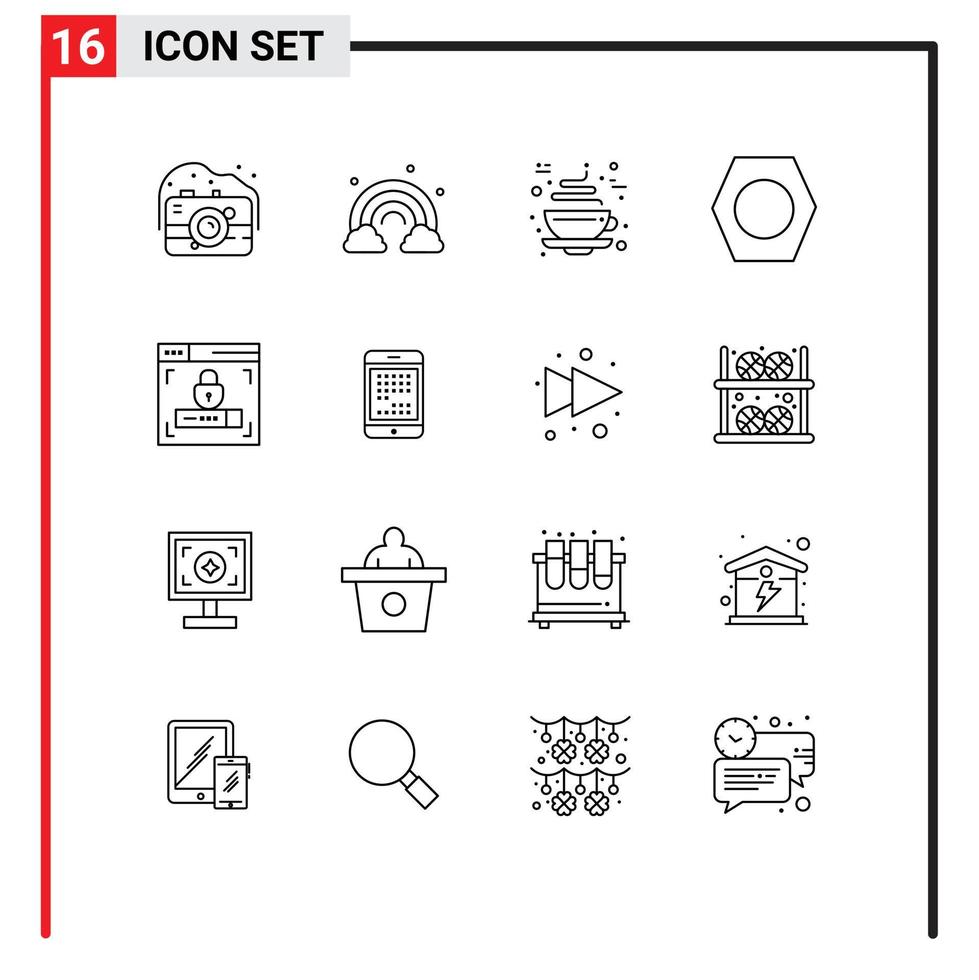 moderner Satz von 16 Umrissen Piktogramm des Schlosses Webdesign Schokoladenwerkzeuge Pfeil editierbare Vektordesign-Elemente vektor
