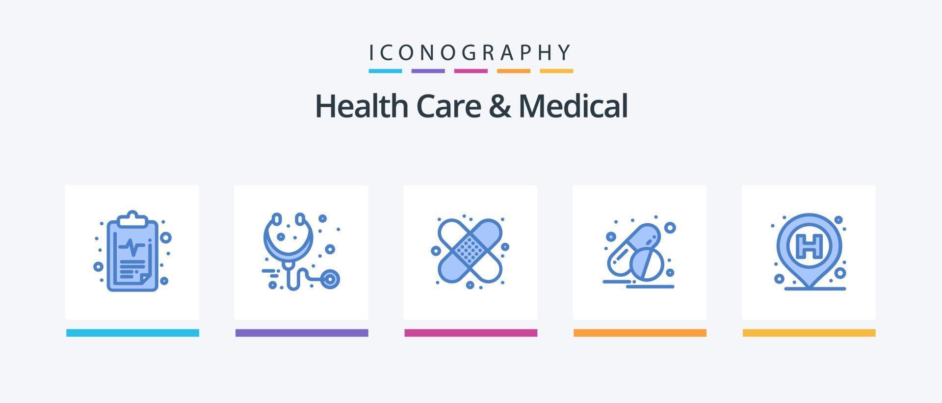 hälsa vård och medicinsk blå 5 ikon packa Inklusive stift. sjukhus. vård. piller. kapsel. kreativ ikoner design vektor