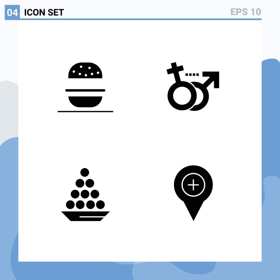 redigerbar vektor linje packa av 4 enkel fast glyfer av burger delikatess USA kvinna indisk redigerbar vektor design element