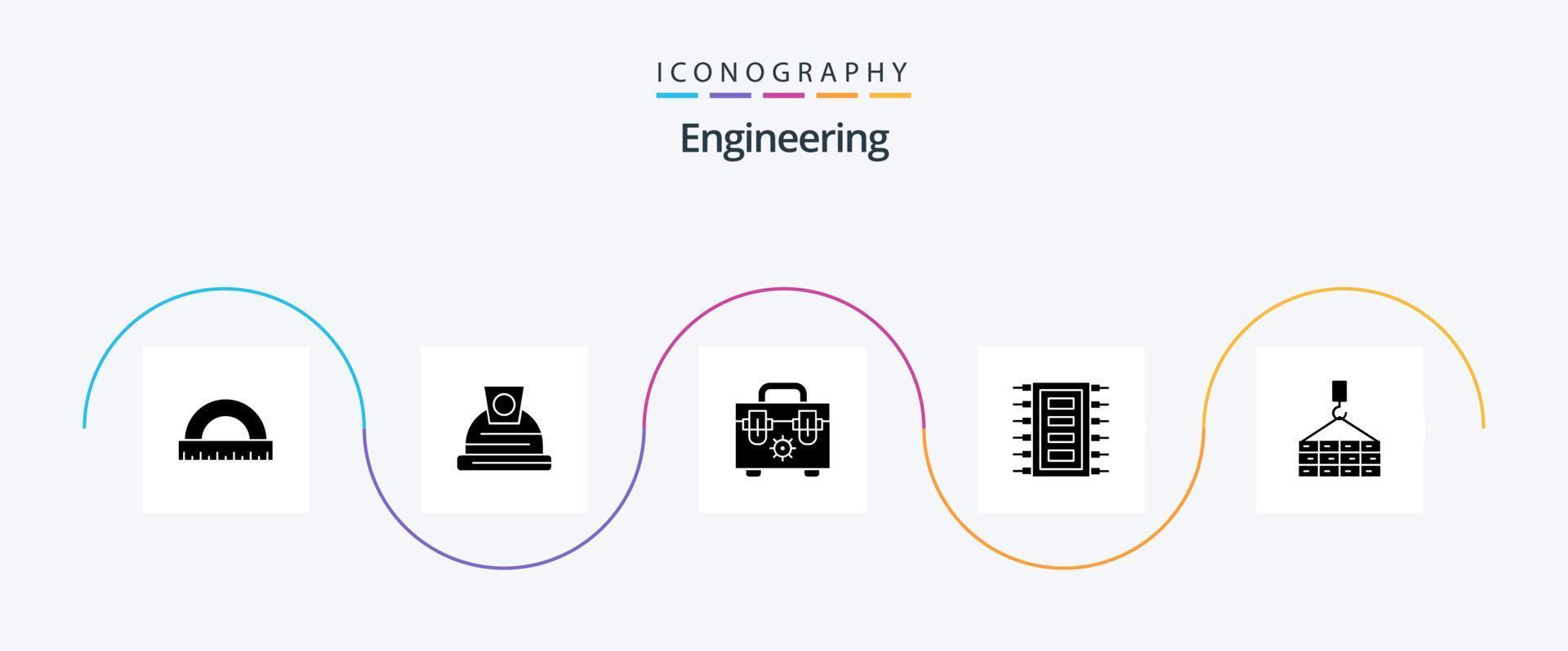 Engineering Glyph 5 Icon Pack inklusive Fracht. anschließen. Tasche. Rechner. Hardware- vektor