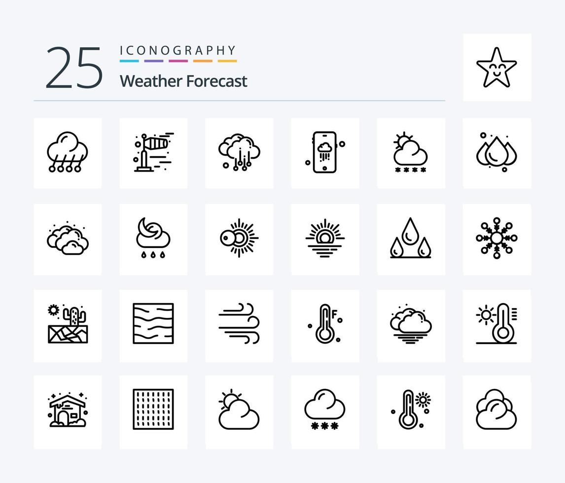 väder 25 linje ikon packa Inklusive väder. snö. moln. prognos. väder vektor