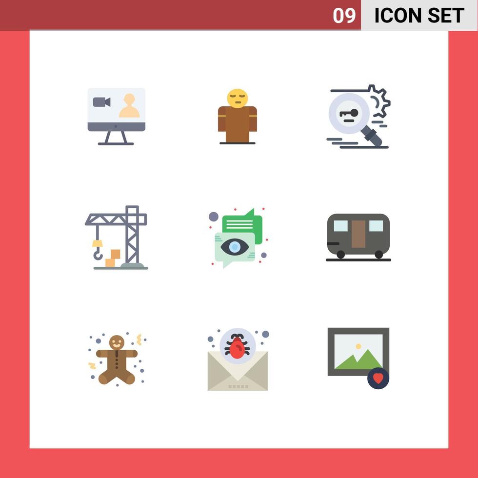 mobil gränssnitt platt Färg uppsättning av 9 piktogram av chatt kran nyckel konstruktion säkerhet redigerbar vektor design element