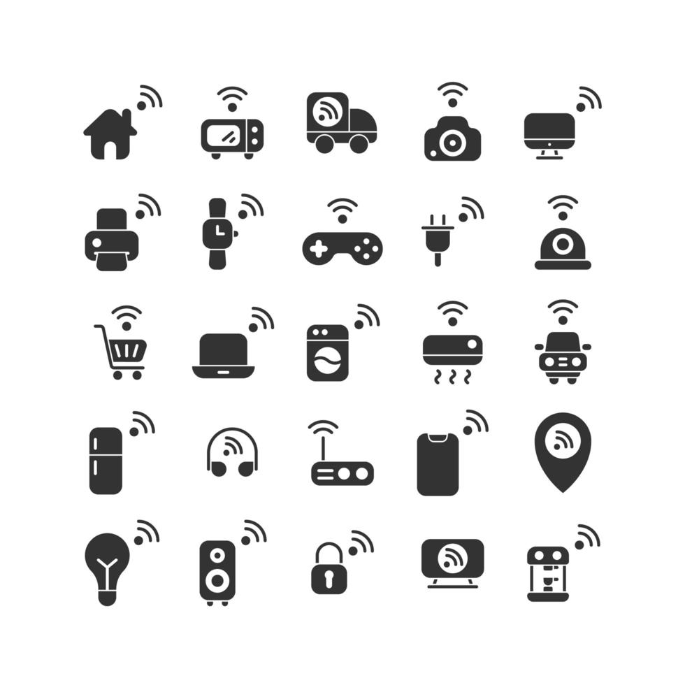 Internet der Dinge solide Icon Set. Vektor und Illustration.